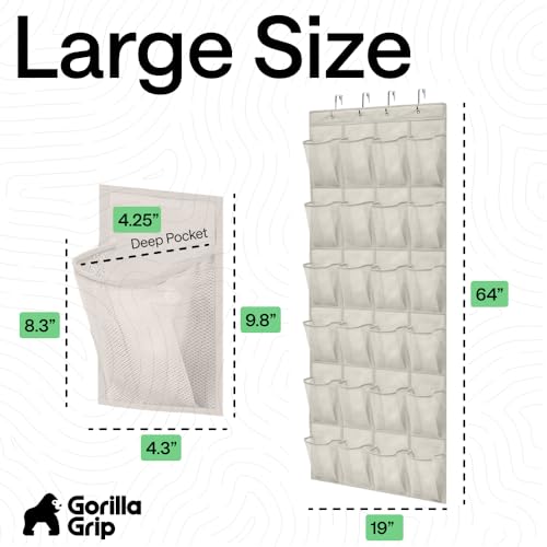 GORILLA GRIP Over the Door Shoe Organizer, 24 Large Breathable Mesh Pockets, Space Saving Hanging Storage Holder, Closet Rack Hanger Holds Up to 40 lbs, Hangs on Closets for Shoes, Accessories, Linen