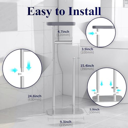 Kitsure Metal Toilet Paper Holder Free Standing, Medium, Silver | Rustproof Toilet Paper Stand for 4 Rolls, Bathroom Organizers and Storage with Anti-Slip Base and Plastic Shelf