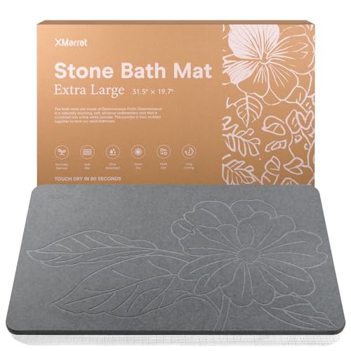 Extra Large Diatomaceous Earth Stone Bath Mat, 31.5"x19.7" | Super Absorbent, Premium Fast-Drying Diatomite Bathmats, Non-Slip Base, Easy Clean for Shower Floor & Bathroom (Dark Gray)