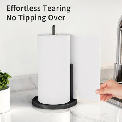 Paper Towel Holder Countertop for Kitchen, Freestanding, Matte Black | Kitchen Roll Holder with Weighted Base, Stainless Steel Papertowel Holder for Tabletop, Fits Most Sizes of Paper Rolls