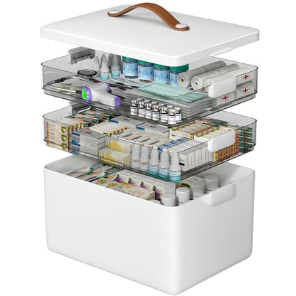 CTIME 3-Tier Medicine Organizer - Portable Medicine Cabinet with Handle | Multipurpose Medical Box, Pill Organizer, Empty First Aid Kit for Home