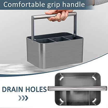 Portable Shower Caddy Dorm: Compact Bathroom Caddy Organizer with Handle & Adjustable Dividers, Hard Plastic Shower Basket Storage Tote for Toiletry, College Dorm Room Essentials for Men Gray