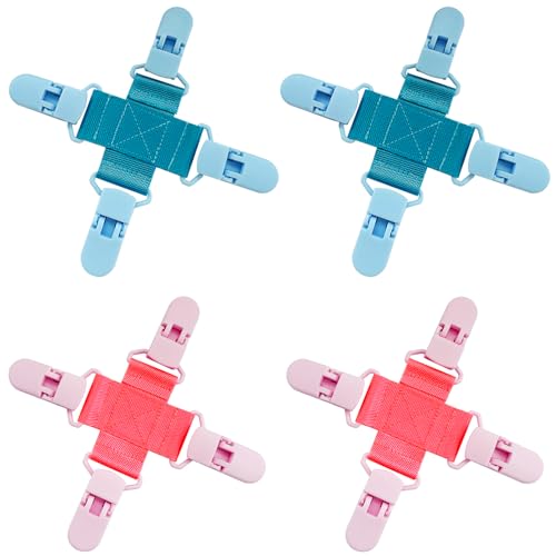 4 Pack Bed Sheet Detangler Reduces Laundry Tangles Keep Bed Sheets/Duvet Covers/Blankets from Tangling, Twisting, and Balling in Washer and Dryer, Fewer Wrinkles, Saves Time and Energy (Blue+Pink)