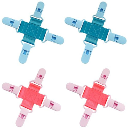 4 Pack Bed Sheet Detangler Reduces Laundry Tangles Keep Bed Sheets/Duvet Covers/Blankets from Tangling, Twisting, and Balling in Washer and Dryer, Fewer Wrinkles, Saves Time and Energy (Blue+Pink)