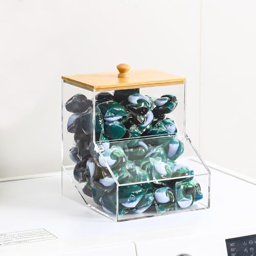 0.835GAL Large Acrylic Laundry Pods Container BY VEGEVIGI, Dishwasher Pods Holder Dispenser With Lid, Laundry Room Organization And Storage