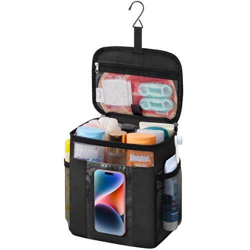 Lifewit Mesh Shower Caddy Bag Portable, Quick Dry Hanging Bathroom Organizer with PVC Phone Bag, College Dorm Room Essentials for Travel, Gym, Camping, Toiletry Tote for Women Men, Medium, Black