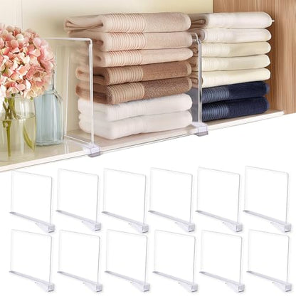 12Pcs Acrylic Shelf Dividers for Closet Organization, Purse Organizer for Closet | Clear Acrylic Shelf Dividers Closet Purse Organizer Closet Dividers for Bedroom, Kitchen, Bathroom, Book Cabinet Separators