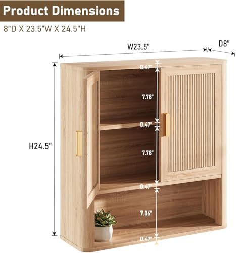 Bathroom Wall Storage Cabinet, Medicine Cabinet with Adjustable Wood Shelf & Doors, Over the Toilet Storage Cabinet for Laundry Room & Living Room Kitchen Storage Islands (Natural Oak)