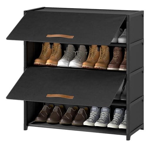 5 Tier Shoe Cabinet with Door, 20-Pair Storage, Black | Ideal for daily family use. Door keeps shoes dust-free. Stops pets from chewing. Simple tool-free install.