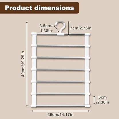 CTIME 2 Pack Stainless Steel Pants Hangers, Space Saving Closet Organizer | Non-Slip Grip, 360° Swivel Hook, 6 Tiers for Jeans, Scarves, Ties & Towels. Space Saver for Apartment or College Dorm