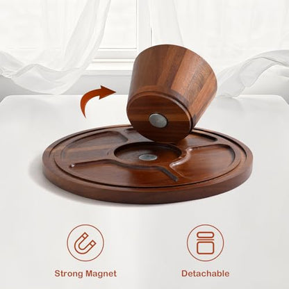 Acacia Wood Cake Stand with Glass Lid–12" Magnetic Base for Parties&Kitchen