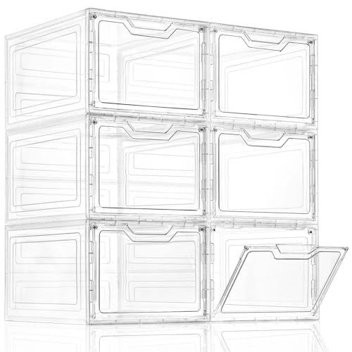 6 Pack Clear Storage Bins with Lids, 19 Qt Closet Organizers and Storage | Stackable, Magnetic Doors, Clothes Organizers and Storage, Purse Organizer, Craft Containers