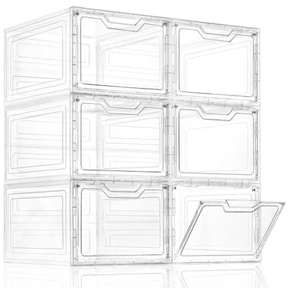 6 Pack Clear Storage Bins with Lids, 19 Qt Closet Organizers and Storage | Stackable, Magnetic Doors, Clothes Organizers and Storage, Purse Organizer, Craft Containers