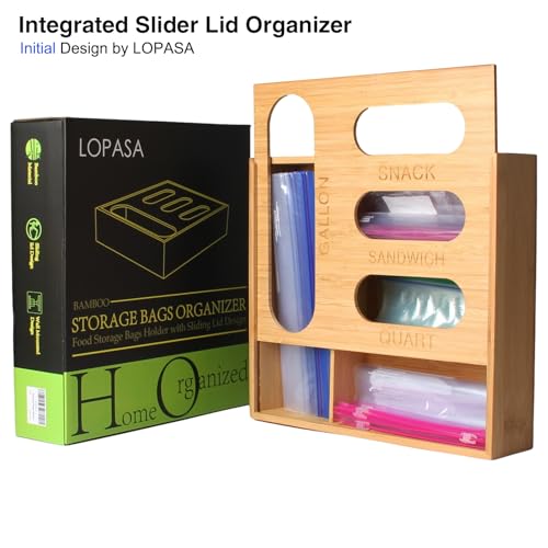 Baggie Organizer for Drawer Compatible with Ziplock Bags | Kitchen Sandwich Bag Organization|Food Storage Plastic Bag for Pantry|Wooden, Bamboo