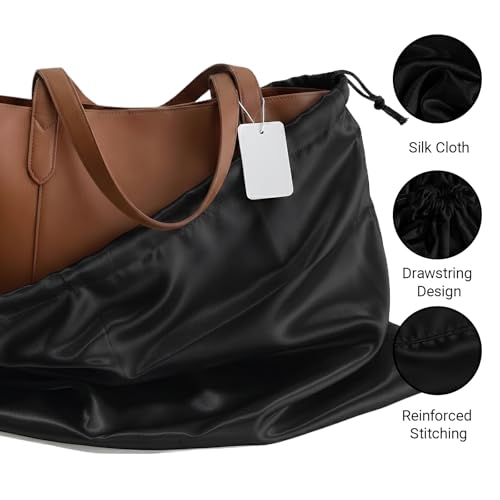 Q&J Fabric Co. 6 Pack Satin Dust Bags for Handbags & Purses - Drawstring Storage Bags for Shoes, Boots, Wallets, Travel Organizer Pouches, Soft Polyester Protector Covers (15.7"x19.7", Black)