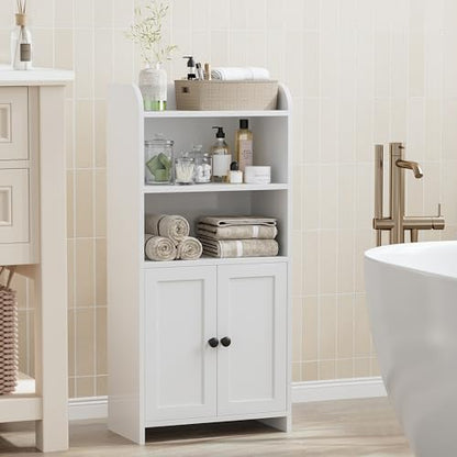 Small Bathroom Storage Cabinet, Toilet Paper Storage Cabinet | Bathroom Floor Cabinet with Doors and Shelves, Bathroom Organizers for Small Spaces, 7.9" D x 14.6" W x 31" H, White