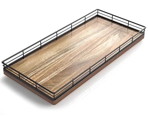 Acacia Bathroom Toilet Tank Tray, 13" Wood Toilet Paper Storage Basket Back of Toilet Basket Organizer, Vanity Tray for Perfume Makeup Candle Kitchen Counter Coffee Table Decor