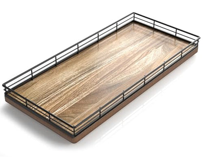 Acacia Bathroom Toilet Tank Tray, 13" Wood Toilet Paper Storage Basket Back of Toilet Basket Organizer, Vanity Tray for Perfume Makeup Candle Kitchen Counter Coffee Table Decor