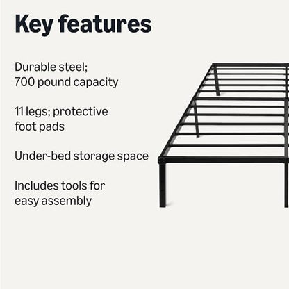 Amazon Basics Metal Bed Frame, Non-Foldable Platform with Under-Bed Storage Space, Durable Steel, Protective Floor Pads, Easy Assembly, Queen, 60W x 80L in, Black