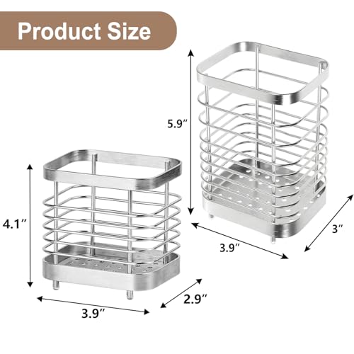 Utensil Holder, Stainless Steel Utensil Drying Rack for Kitchen Counter | Sturdy, Drain Hole, Silverware, Cutlery, Flatware, Forks, Knives, Spoons, Chopsticks, Organizer