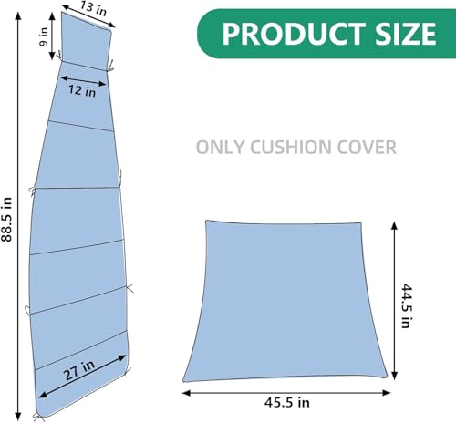 MICTONY Outdoor Hanging Lounge Chair Replacement Cushion Cover and Umbrella Fabric, Made for Patio Curved Chaise Hammock Floating Swing Chair Pads, Waterproof Soft Fabric (Cushion Not Included), Blue