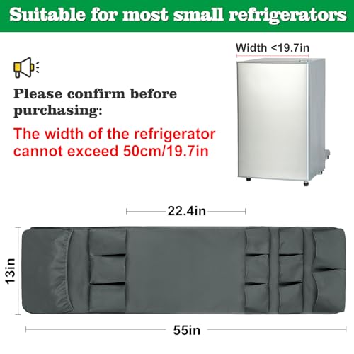 55" x 13" Mini Fridge Organizer for College Dorm Room Essentials | Over the Fridge Storage Organizer with 4 Different Size Pockets for Dorms & Office Flatware, Dorm Essentials for Guys