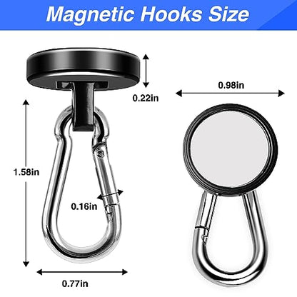 LOVIMAG Magnetic Hooks Carabiner with Swivel, 70LBS, 12 Pack | Heavy Duty Neodymium Magnets Hook for Cruise Cabins, Ship Essentials, Hanging, Kitchen, Refrigerator