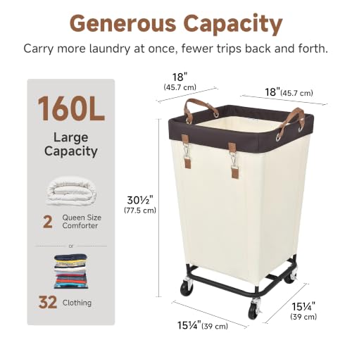 StorageWorks 160L Laundry Basket with Wheels, Rolling Hampers for Clothing
