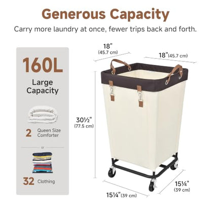 StorageWorks 160L Laundry Basket with Wheels, Rolling Hampers for Clothing