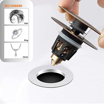 Universal Bathroom Sink Drain Stopper, Fits Most Pop-Up Drains for Vessel Sink Lavatory Vanity, Sink Drain Strainer with Detachable Hair Catcher, Tested by Plumber in US (Oil Rubbed Bronze)