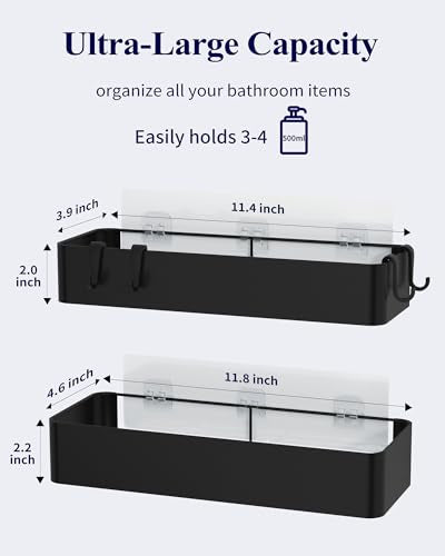 Kitsure Shower Caddy Adhesive, Stylish Shower Organizer, Large, Black | 2 Pack Shower Shelf for Inside Shower, 100% Rustproof Metal Shelves, No-Drill Bathroom Organizers and Storage