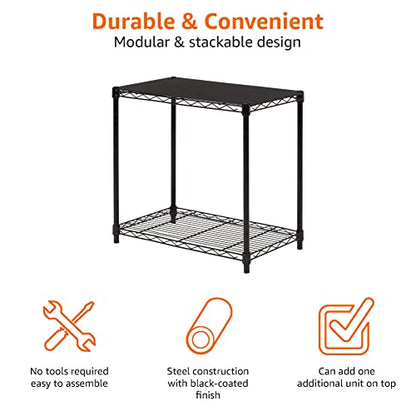 Amazon Basics 2-Shelf Stackable Storage, 13.3" D x 23.2" W x 22.2" H, Black