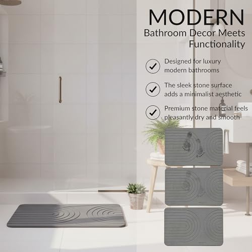 Quick Dry Stone Bath Mat – Diatomaceous Earth Foot Pad, Super Absorbent Hard Shower Rug – Modern Anti-Slip Design for Bathroom Floor, 23.6x15.3in, Deep Charcoal – The Meridian