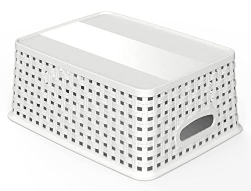 WYT Woven Plastic Storage Baskets, 6 Pack White Weave Bins Organizer, 10.1" x 7.55" x 4.1"