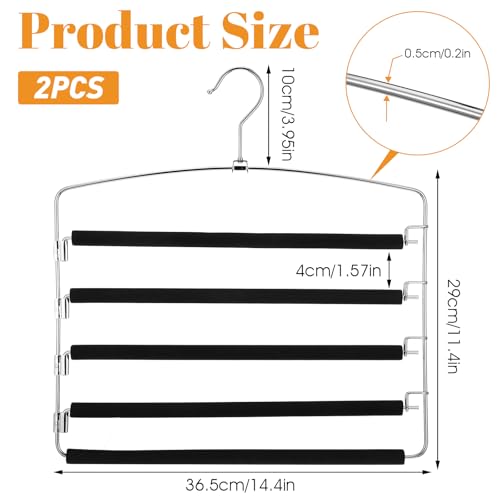 2 Pack 5 Tier Pants Hanger, Multi-Tier Pants Hangers Space Saving, 5-Layer Swing Arm Pant Hanger, Stainless Steel Closet Organizer for Jeans Trousers, Non-Slip Pant Rack for Wardrobe Storage