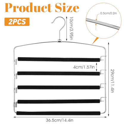 2 Pack 5 Tier Pants Hanger, Multi-Tier Pants Hangers Space Saving, 5-Layer Swing Arm Pant Hanger, Stainless Steel Closet Organizer for Jeans Trousers, Non-Slip Pant Rack for Wardrobe Storage