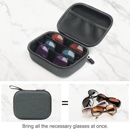 Bukere Travel Sunglasses Organizer Glasses Case, 3 Adjustable Slot for Multiple Eyeglasses, Hard Eyewear Box for Men Women