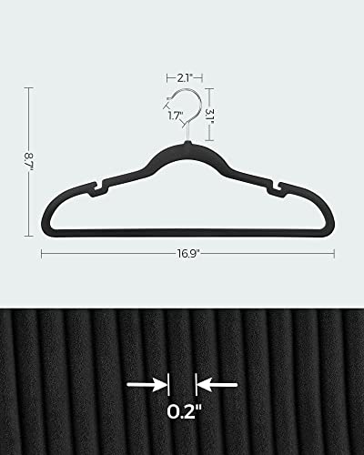 SONGMICS Velvet Hangers 50 Pack, Non-Slip Clothes Hangers, with Shoulder Notches, Pants Bar, 360° Swivel Hook, Space-Saving, for Closet, Ink Black UCRF029B05