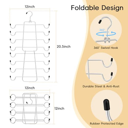 TomCare 4 Pack Space Saving Hangers, 2 Tank Top and 2 Leggings Organizers | 360° Swivel Design, 20 Clips for Leggings and Yoga Pants, Stainless Steel Hanging Closet Organizer