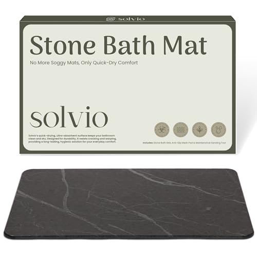 Quick Dry Shower Stone Bath Mat, Super Absorbent & Non-Slip 24 x 16 Inch Diatomaceous Earth Mat, Durable & Easy to Clean Diatomite Bath Mat for Bathroom Floor/Kitchen (Charcoal)