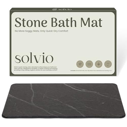 Quick Dry Shower Stone Bath Mat, Super Absorbent & Non-Slip 24 x 16 Inch Diatomaceous Earth Mat, Durable & Easy to Clean Diatomite Bath Mat for Bathroom Floor/Kitchen (Charcoal)
