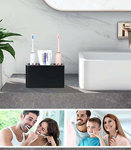 Luxspire Toothbrush Holder, Resin, 3 Slots, Black | Electric Toothbrush Holder, Toothbrush and Toothpaste Holder, Bathroom Countertop Storage, Bathroom Accessories