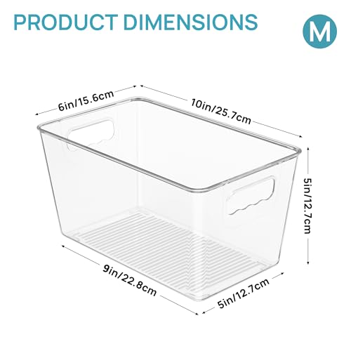 Vtopmart 6 Pack Clear Storage Bins, Pantry Cabinet Organizer Bins, Medium | Plastic Pantry Storage Bins with Handle, Storage Containers for Fridge, Cabinet, Kitchen, Countertops, Cupboard, Freezer