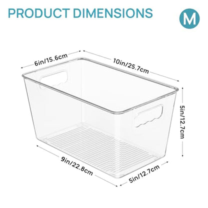 Vtopmart 6 Pack Clear Storage Bins, Pantry Cabinet Organizer Bins, Medium | Plastic Pantry Storage Bins with Handle, Storage Containers for Fridge, Cabinet, Kitchen, Countertops, Cupboard, Freezer