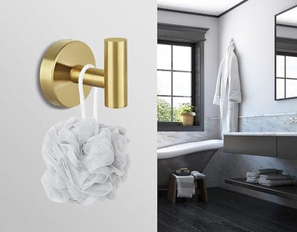 Towel Hooks Bathroom Coat Robe Hook Stainless Steel Heavy Duty Door Hanger Towel Robe Clothes Cabinet Wall for Bathroom Bedroom Kitchen Hotel Pool 4 Packs (Gold)