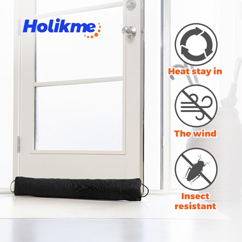 Holikme Weighted Door Draft Stopper - Under Door Seal, 36inch Black | Heavy Duty Fabric, Removable Washable Cover, Adhesive Strips Included, Soundproof & Thermal Insulation, Energy Saving