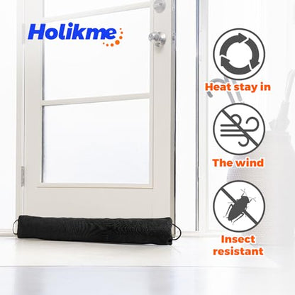 Holikme Weighted Door Draft Stopper - Under Door Seal, 36inch Black | Heavy Duty Fabric, Removable Washable Cover, Adhesive Strips Included, Soundproof & Thermal Insulation, Energy Saving