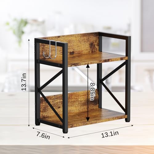 RUILALIFE 2 Tier Kitchen Counter Shelf Organizer, Coffee Bar Station Organizer for Countertop，Space Saving Spice Rack, Desk Shelf Riser, Coffee Bar Accessories(Rustic Brown, Medium)