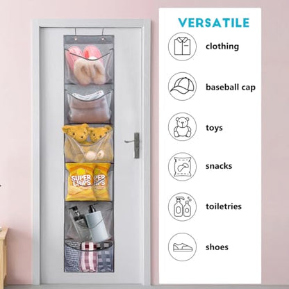 2 Pack Over the Door Shoe Organizer Hanging Stuffed Animals Storage Diaper Holder Clothes Shelve for Closet with 6 Large Pockets (Mesh Pockets - 2 Pack)