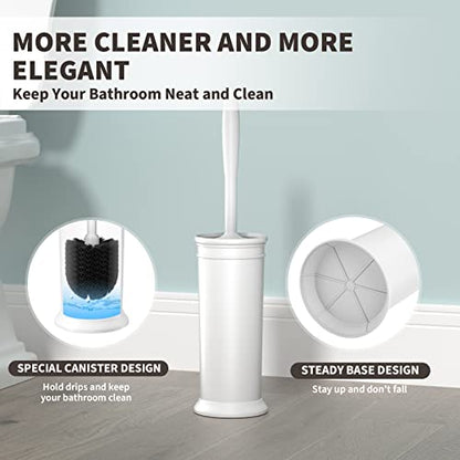 Toilet Brush, Toilet Bowl Brush with Extra Long Handle Durable Bristles Toilet Scrubber and Covered Holder for Toilet Brush Set for Bathroom Cleaning (White, 1 Set)